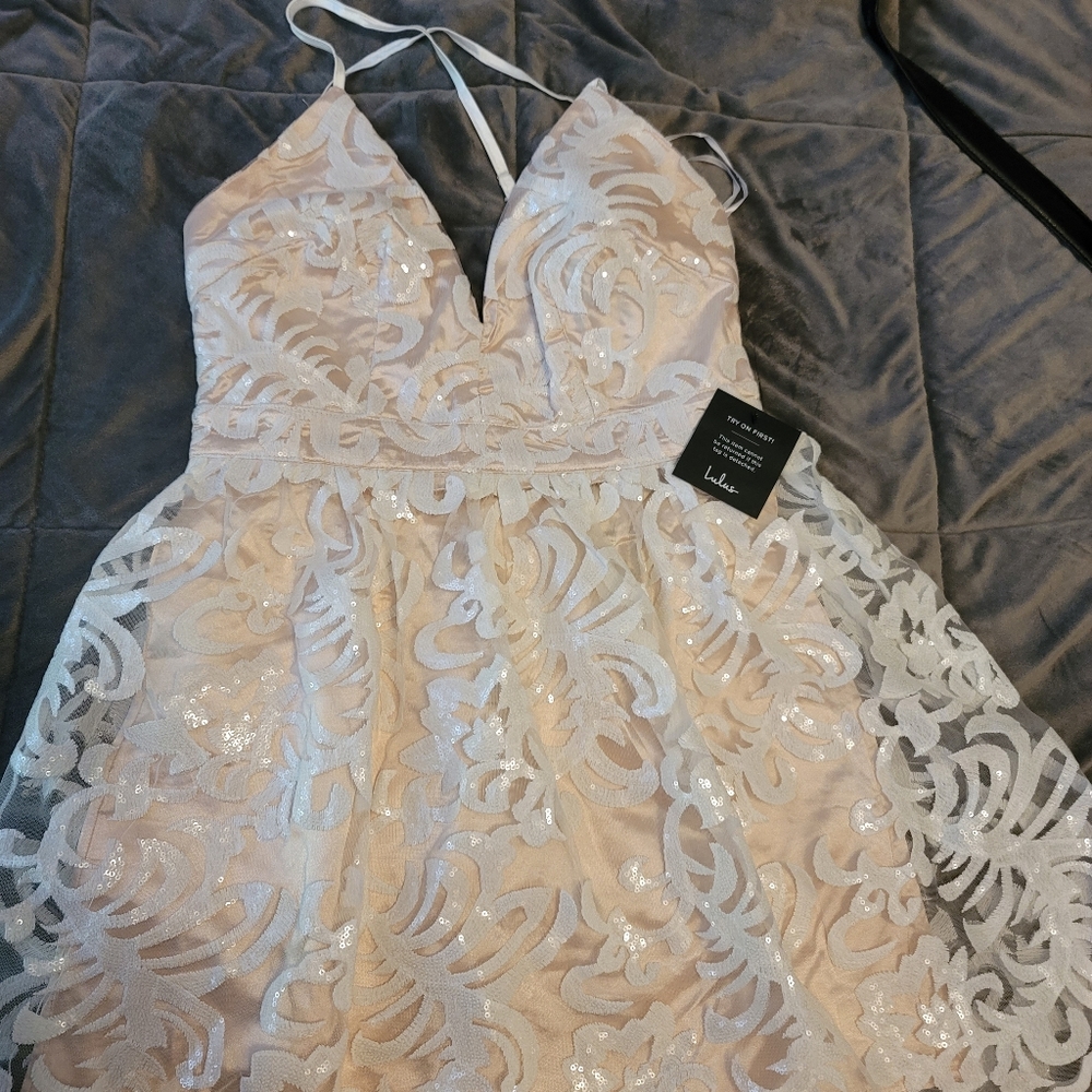 Lulu's white sequin mini dress size L